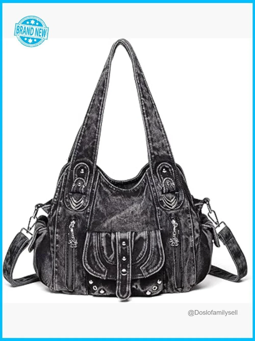 Vintage Denim Hobo Bag Washed Jean Texture Tote Crossbody Purse Shoulder
